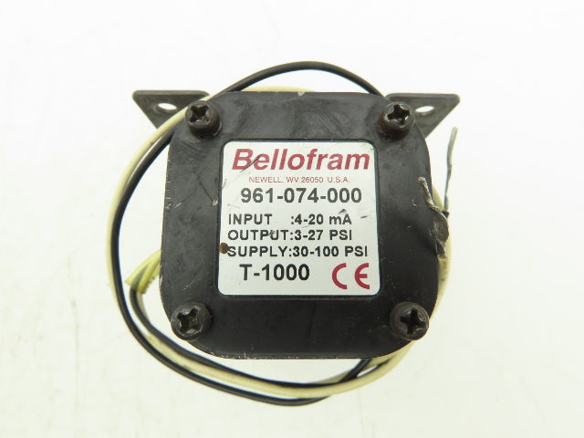Bellofram 961-074-000 Pressure Transducer T-1000 I/P 4-20mA 3-27psi