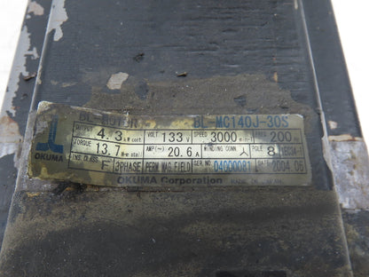 Okuma BL-MC140J-30S Servo Motor 4.3kw 3000 RPM 133V 3PH Encoder ER-JG-7200D