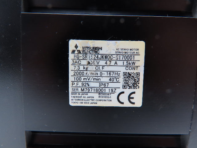 Mitsubishi HG-SR1524JKWOC-S170001 AC Servo Motor 1.5kW 2000 RPM 236V 3PH