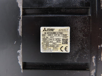 Mitsubishi HG-SR1524JKWOC-S170001 AC Servo Motor 1.5kW 2000 RPM 236V 3PH *Read*