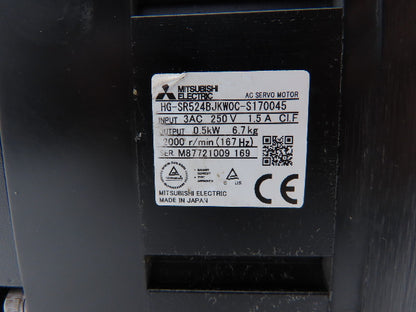 Mitsubishi HG-SR524BJKWOC-S170045 AC Servo Motor .5kW 2000 RPM 250V 3PH