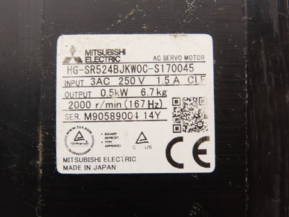 Mitsubishi HG-SR524BJKWOC-S170045 AC Servo Motor .5kW 2000 RPM 250V 3PH *READ*