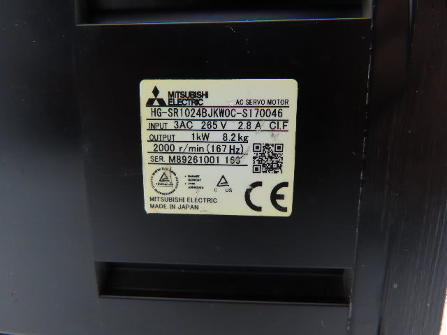 Mitsubishi HG-SR1024BJKWOC-S170046 AC Servo Motor 1kW 2000 RPM 265V 3PH