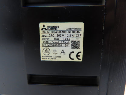 Mitsubishi HG-SR1024BJKWOC-S170046 AC Servo Motor 1kW 2000 RPM 265V 3PH