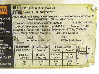 Hyster E60Z-33 Brake Pedal Master Cylinder Assembly