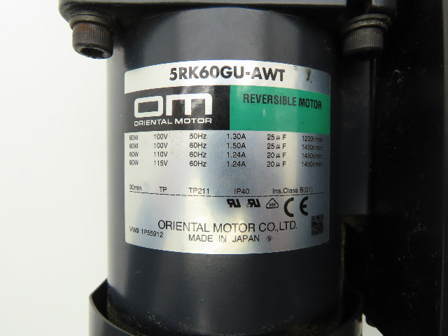 Oriental Motor 5RK60GU-AWT 60:1 Reversible Gearmotor 115V CC1 Controller Box