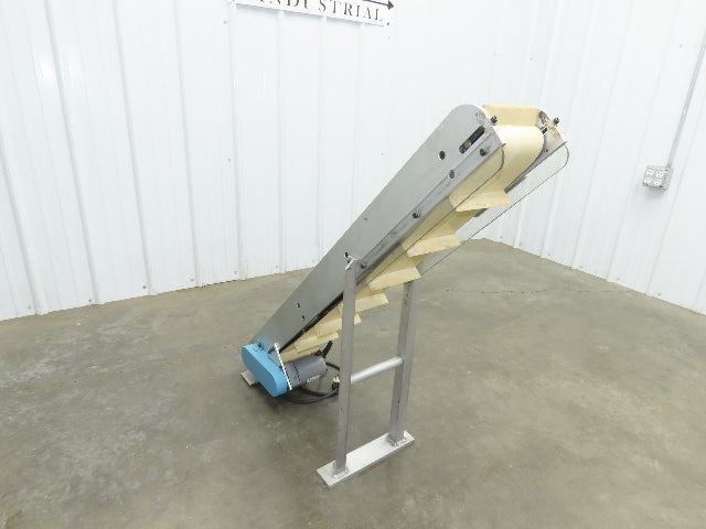 6"x 48"L Incline Parts Conveyor Cleated Belt 150mm 115V 1PH 20FPM 37"H Aluminum