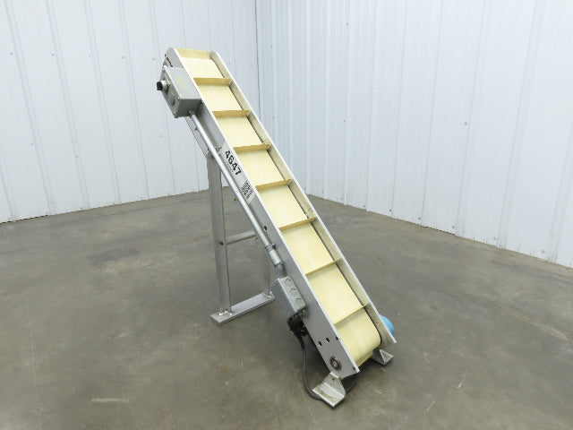 6"x 48"L Incline Parts Conveyor Cleated Belt 150mm 115V 1PH 20FPM 37"H Aluminum