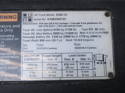 Hyster Forklift Steering Wheel & Bracket Assembly Removed From E50Z-33