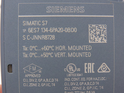 Siemens 6ES7 134-6PA20-0BD0 SIMATIC ET200SP Analog Input Energy Meter 480VAC