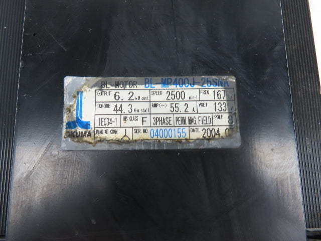 Okuma BL-MP400J-25SNA Servo Motor 6.2kw 2500 RPM 133V 3PH Encoder ER-JG-7200D