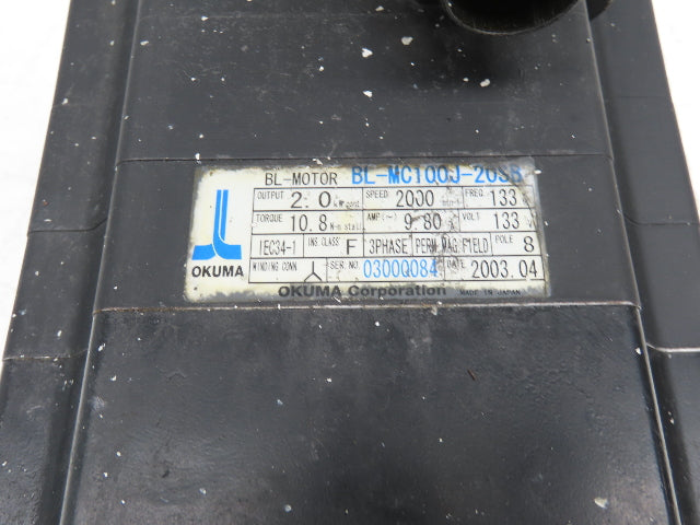Okuma BL-MC100J-20SB Servo Motor 2kw 2000 RPM 133V 3PH Encoder ER-JF-7200D