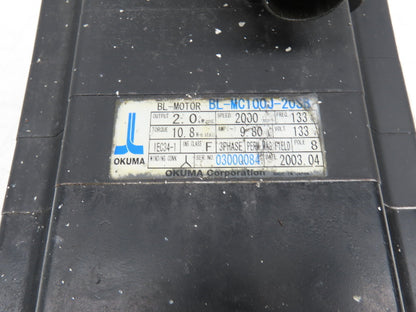 Okuma BL-MC100J-20SB Servo Motor 2kw 2000 RPM 133V 3PH Encoder ER-JF-7200D