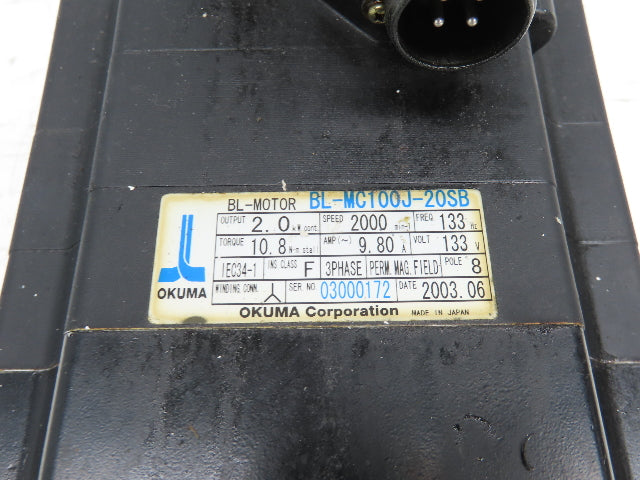 Okuma BL-MC100J-20SB Servo Motor 2kw 2000 RPM 133V 3PH Encoder ER-JH-7200D