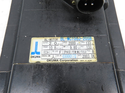 Okuma BL-MC100J-20SB Servo Motor 2kw 2000 RPM 133V 3PH Encoder ER-JH-7200D