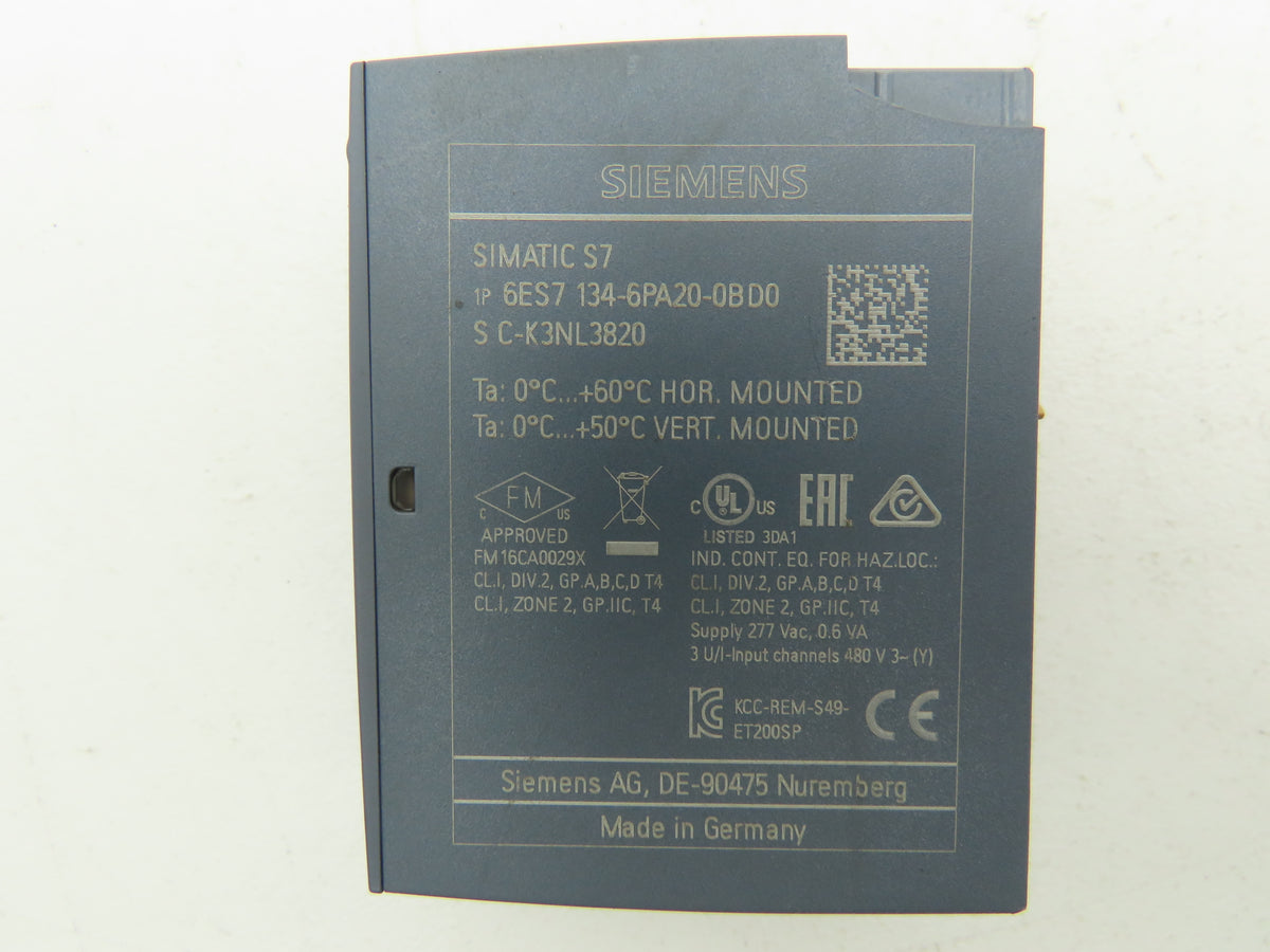 Siemens 6ES7 134-6PA20-0BD0 SIMATIC ET200SP Analog Input Energy Meter 480VAC
