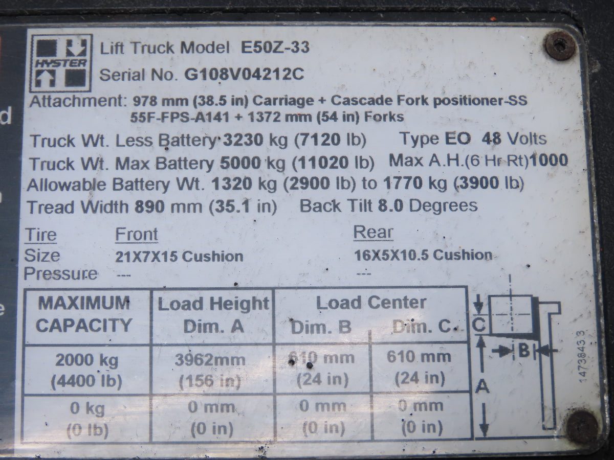 Hyster 8601502 Hydraulic Forklift Tilt Cylinder Removed From E50Z-33