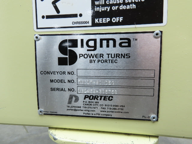 Sigma Portec 90 Deg Curve Portable Conveyor 18" Belt 230/460V Belt Drive 60FPM