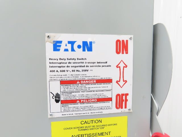 Eaton DH365FRK Safety Disconnect Switch 400A 600V 3Ph Fused 3R Rainproof