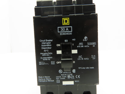 Square D EDB34030 Circuit Breaker 30A 480V 3 Pole 3Ph EDB