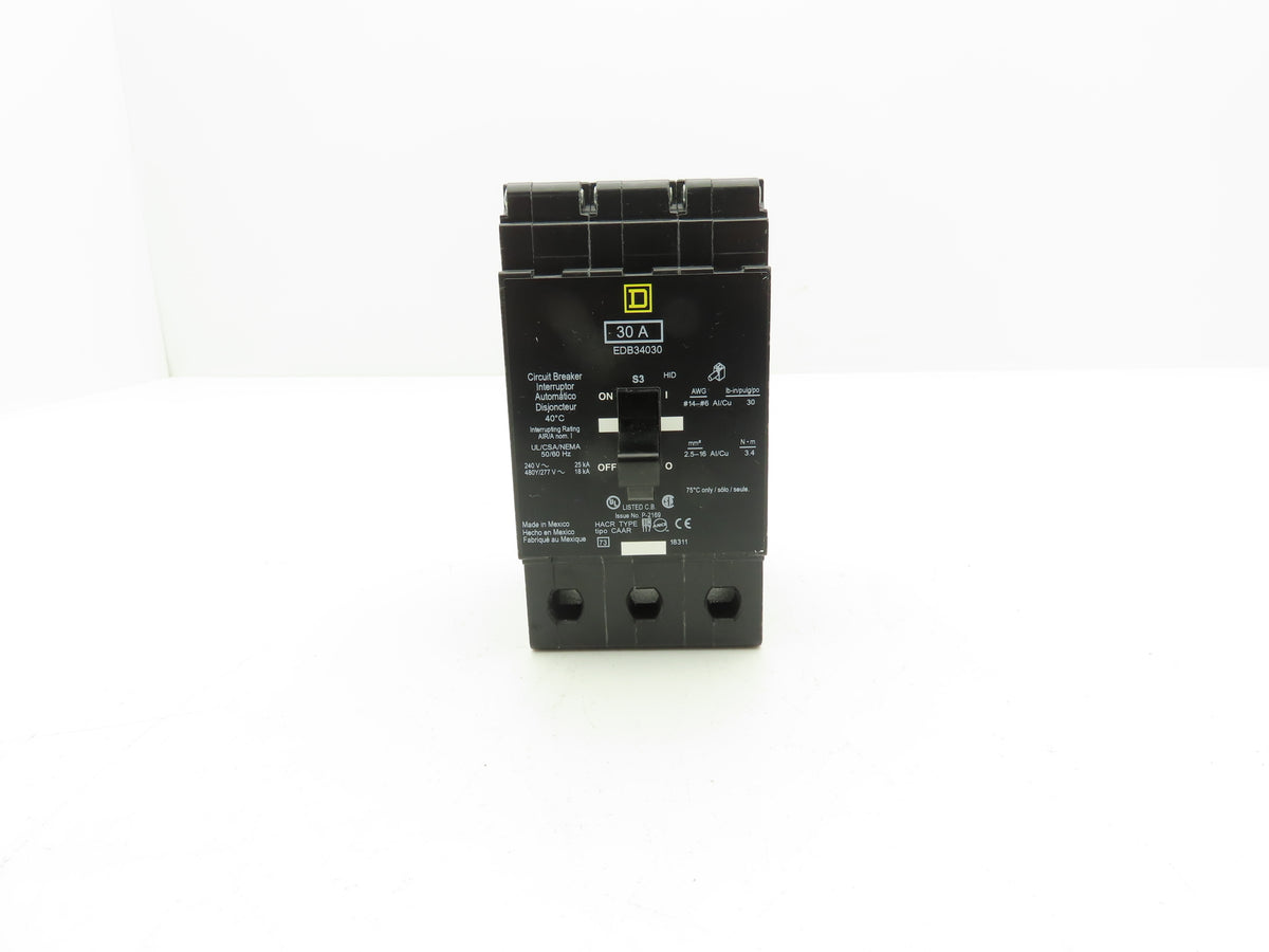 Square D EDB34030 Circuit Breaker 30A 480V 3 Pole 3Ph EDB