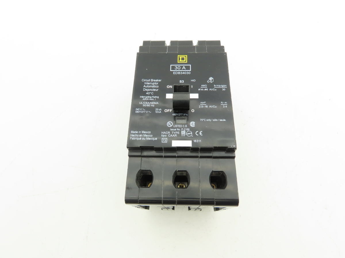 Square D EDB34030 Circuit Breaker 30A 480V 3 Pole 3Ph EDB