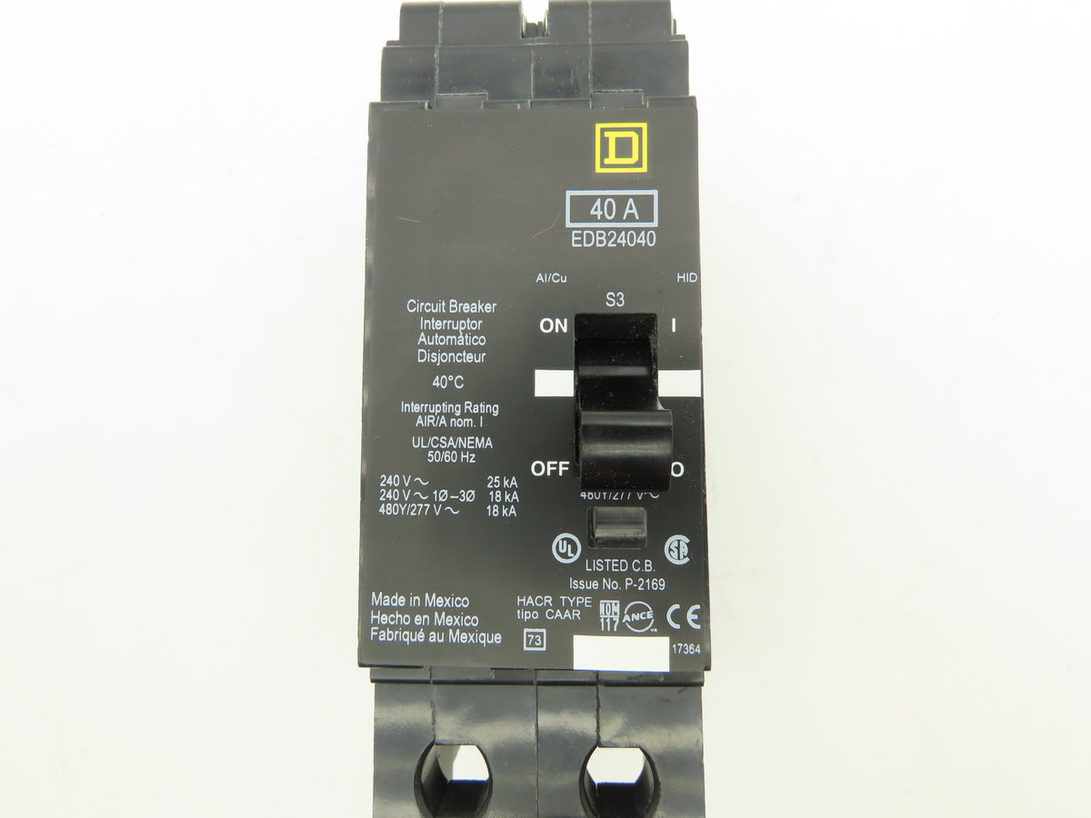 Square D EDB24040 Circuit Breaker 40A 480V 2 Pole EDB 40 Amp
