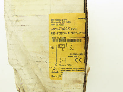 Turck T4283589 Proximity Sensor 20mm Switching Distance
