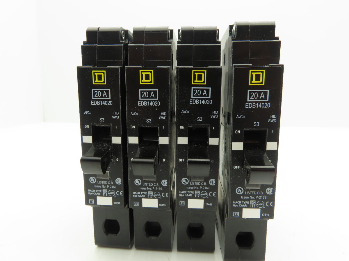 Square D EDB14020 Bolt-On Circuit Breaker 20A 277V 1P 1PH EDB 20 AMP Lot of 4