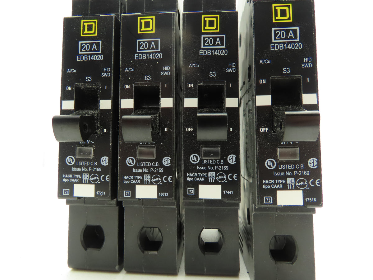 Square D EDB14020 Bolt-On Circuit Breaker 20A 277V 1P 1PH EDB 20 AMP Lot of 4