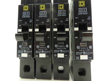 Square D EDB14020 Bolt-On Circuit Breaker 20A 277V 1P 1PH EDB 20 AMP Lot of 4