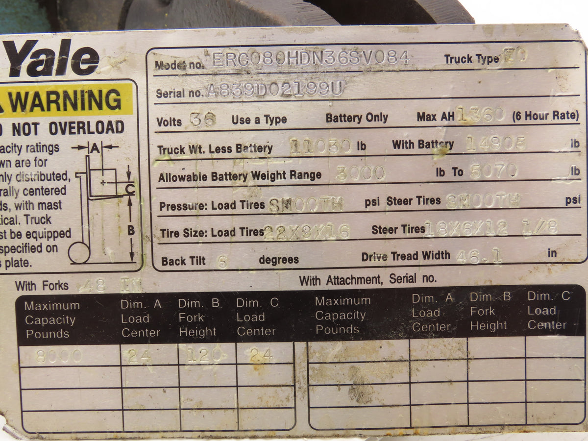 Yale 1510136 Forklift Hydraulic Tilt Cylinder Removed From ERC080HDN36SV084