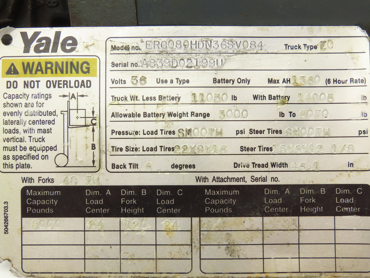 Yale 5BPA48PBF3A Forklift Hydraulic Power Steering Pump & Motor Off ERC080HDN36
