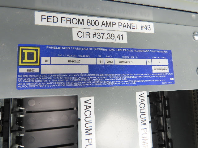Square D NF442L2C NF Panelboard Breaker Box 250A 600Y/347V 3PH 4W 42 Circuit