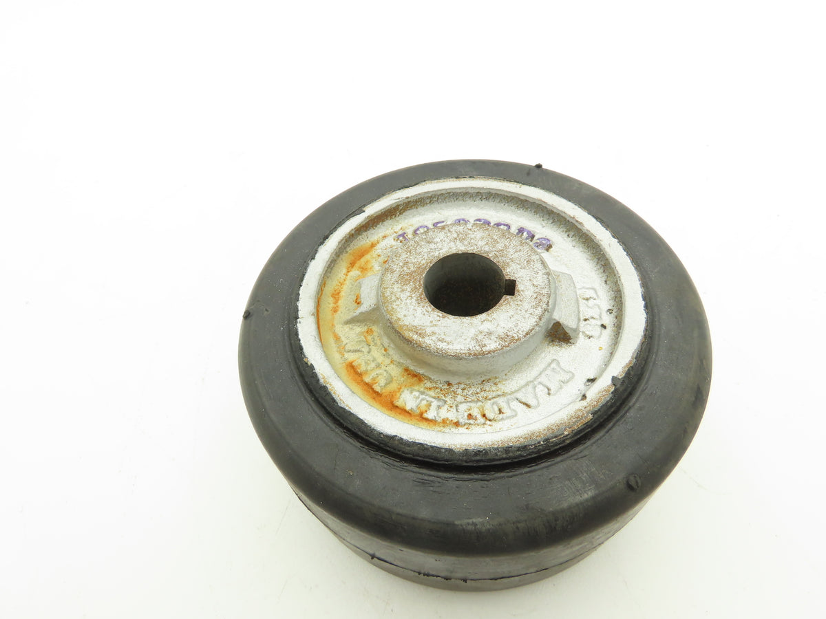 I05030D8 6" x 3" Black Rubber Cast Iron Drive Wheel 1" Keyed Bore
