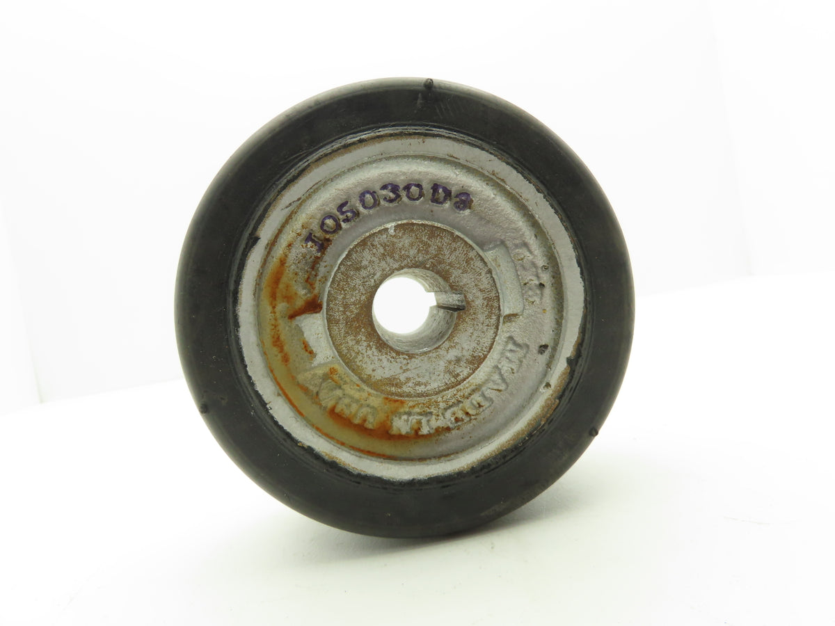 I05030D8 6" x 3" Black Rubber Cast Iron Drive Wheel 1" Keyed Bore