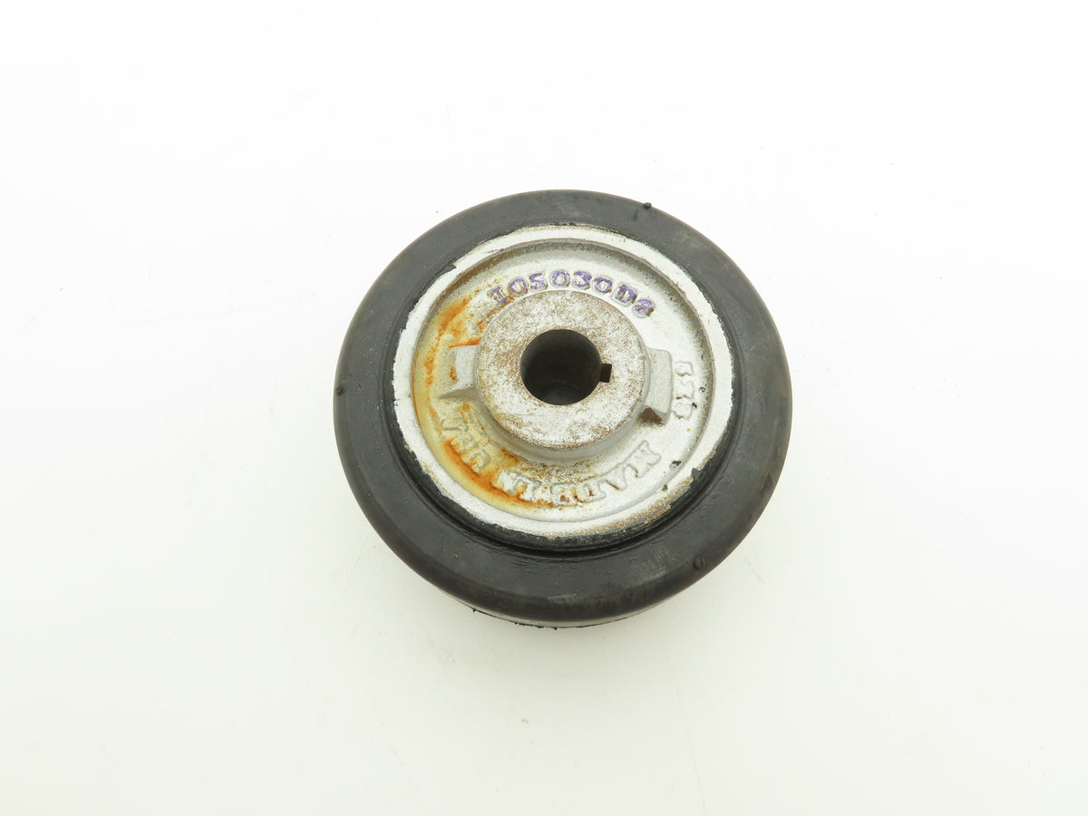 I05030D8 6" x 3" Black Rubber Cast Iron Drive Wheel 1" Keyed Bore