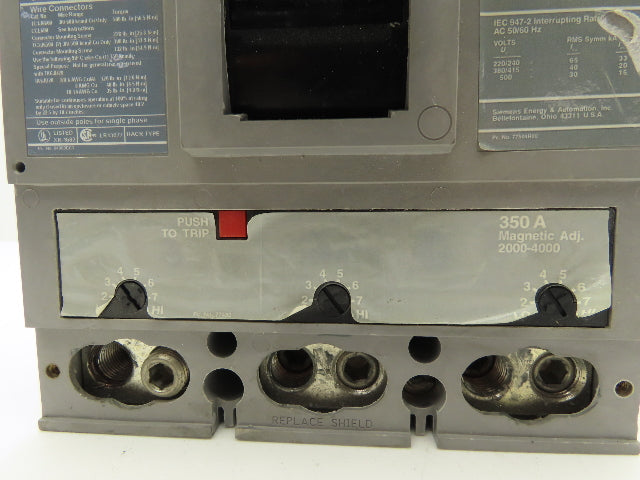 Siemens JXD63B350H Circuit Breaker 400A 3 Pole 3PH 600V Type JXD6-A Magnetic Adj