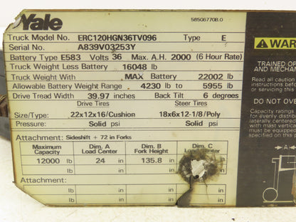 GE IC4486CNV4LF Forklift DC/DC Converter 48/12V Off Yale ERC120HGN36TV096