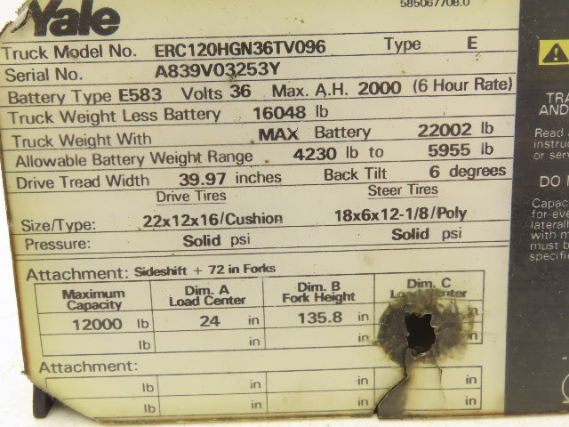 Yale Forklift Steering Column Plastic Shroud Cover Removed From ERC120HGN36TV096