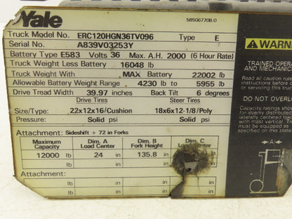 GE IC3645SR4W746N5 Forklift Traction Control Module Off Yale ERC120HGN36TV096