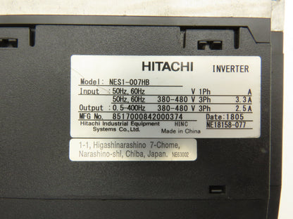 Hitachi NES1-007HB NE-S1 Series 0.75kW AC Inverter Drive 380-480V 3Ph 2.5A