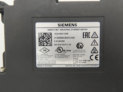 Siemens 6GK5208-0BA10-2AA3 SCALANCE X208 Managed IE Switch 8x 10/100 Mbps RJ45