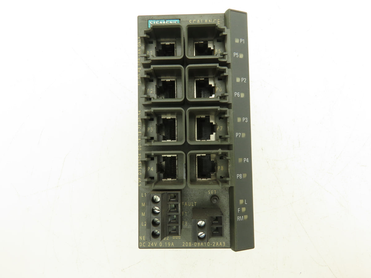 Siemens 6GK5208-0BA10-2AA3 SCALANCE X208 Managed IE Switch 8x 10/100 Mbps RJ45