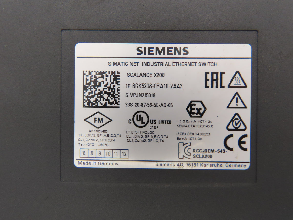 Siemens 6GK5208-0BA10-2AA3 SCALANCE X208 Managed IE Switch Lot of 3