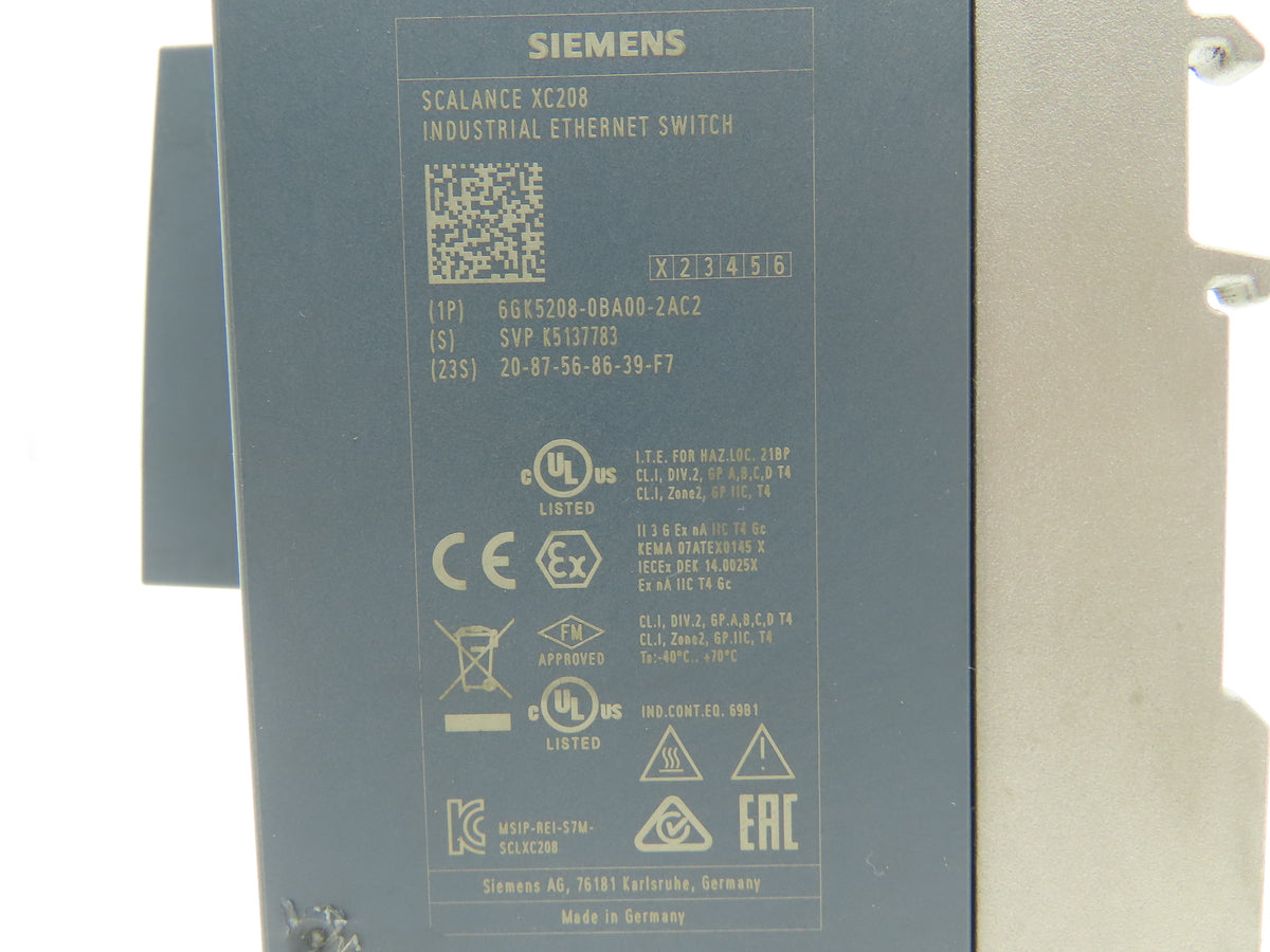 Siemens 6GK5 208-0BA00-2AC2 SCALANCE XC208 SIMATIC Industrial Ethernet Switch