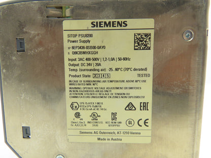 Siemens SITOP PSU8200 Power Supply DC 24V 20A 3PH 6EP3436-8SB00-0AY0
