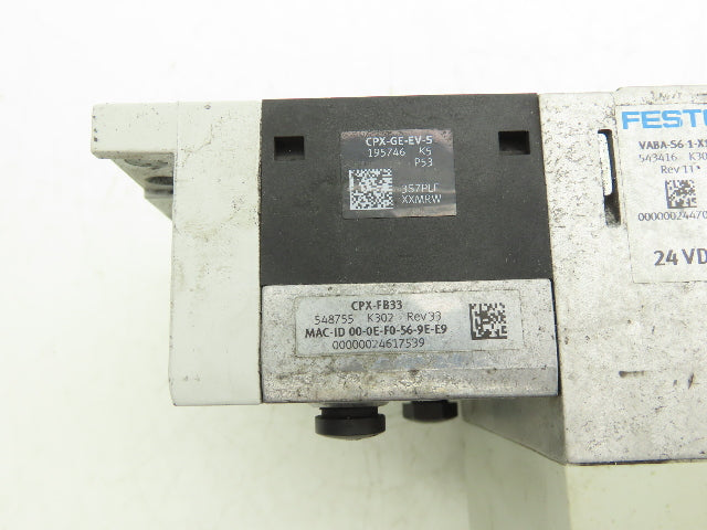 Festo VSVA-B-P53E-ZD-A2-1T1L 4-Station Solenoid Valve Manifold CPX-FB33 24VDC