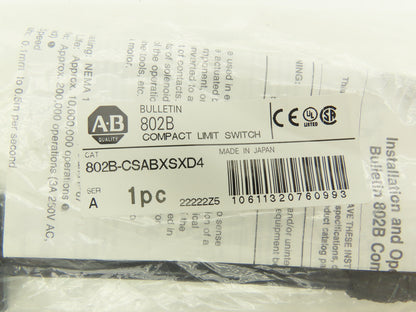 Allen Bradley 802B-CSABXSXD4 Compact Limit Switch Top Push 0.2mm Travel Lot of 2