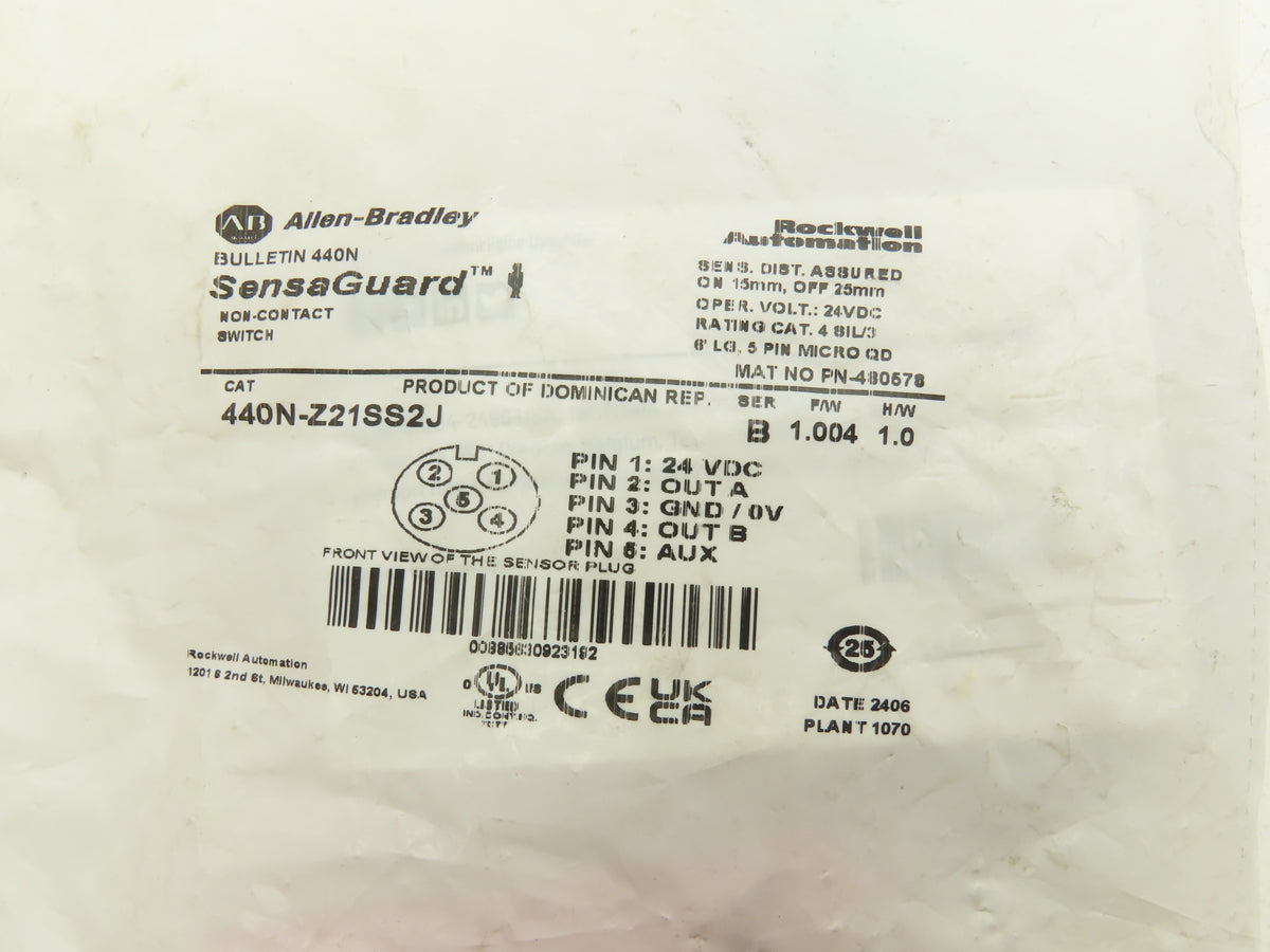 Allen Bradley 440N-Z21SS2J SensaGuard Interlock Switch 6" Lead 5 Pin Micro M12
